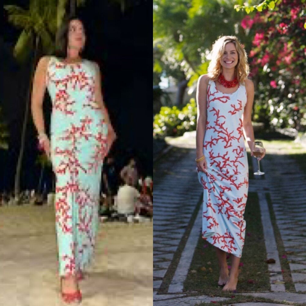 J.McLaughlin Women Size M Catalina Cloth Aqua Coral Charlotte Maxi Dress Resort